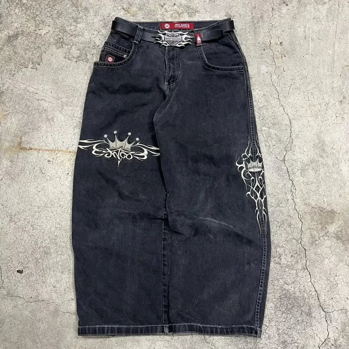 Loose straight jeans Men's retro embroidery hip -hop Gotter street clothing Harasuku Men's cross -border casual pants (3)