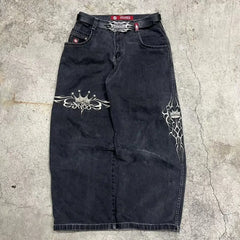 Loose straight jeans Men's retro embroidery hip -hop Gotter street clothing Harasuku Men's cross -border casual pants (3)
