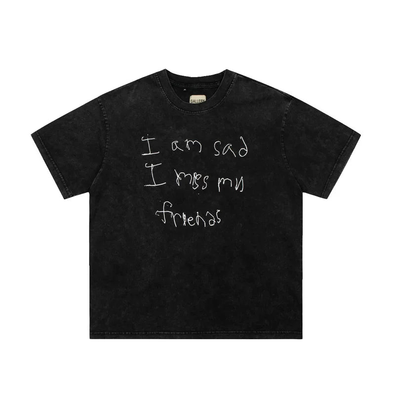 GALLERY DEPT trendy short sleeved T-shirt IM SAD distressed print loose casual round neck youth summer daily wear