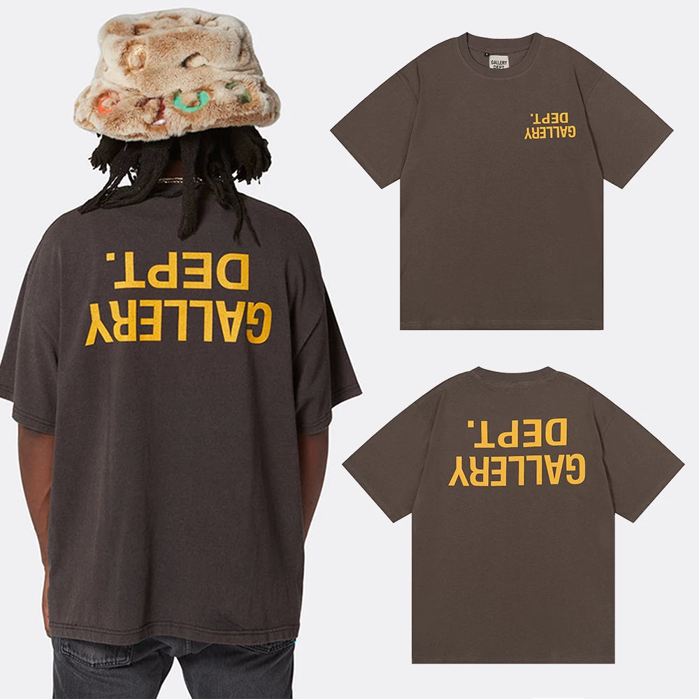 Midea GALLERY DEPT Inverted LOGO Design Letter Printed Half Sleeve T-shirt High Street Loose Men's and Women's Short Sleeves