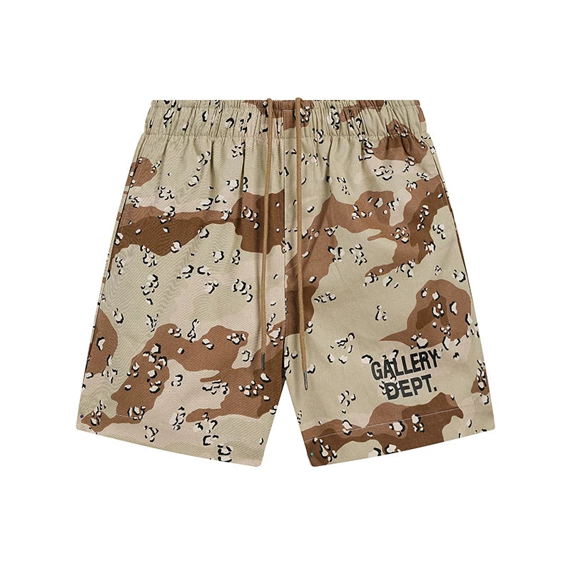 GALLERY DEPT Desert Camo Shorts with Logo Printed Large Shorts, Summer Loose Casual Pants Trendy