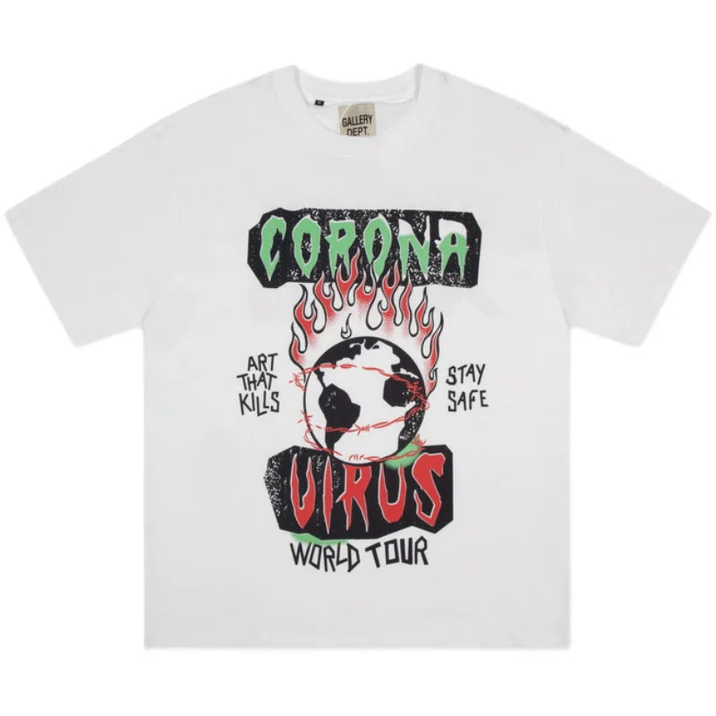 GALLERY DEPT Retro Washed Vintage High Street Graffiti Cartoon Printed Men and Women Couple Cotton Short sleeved T-shirt