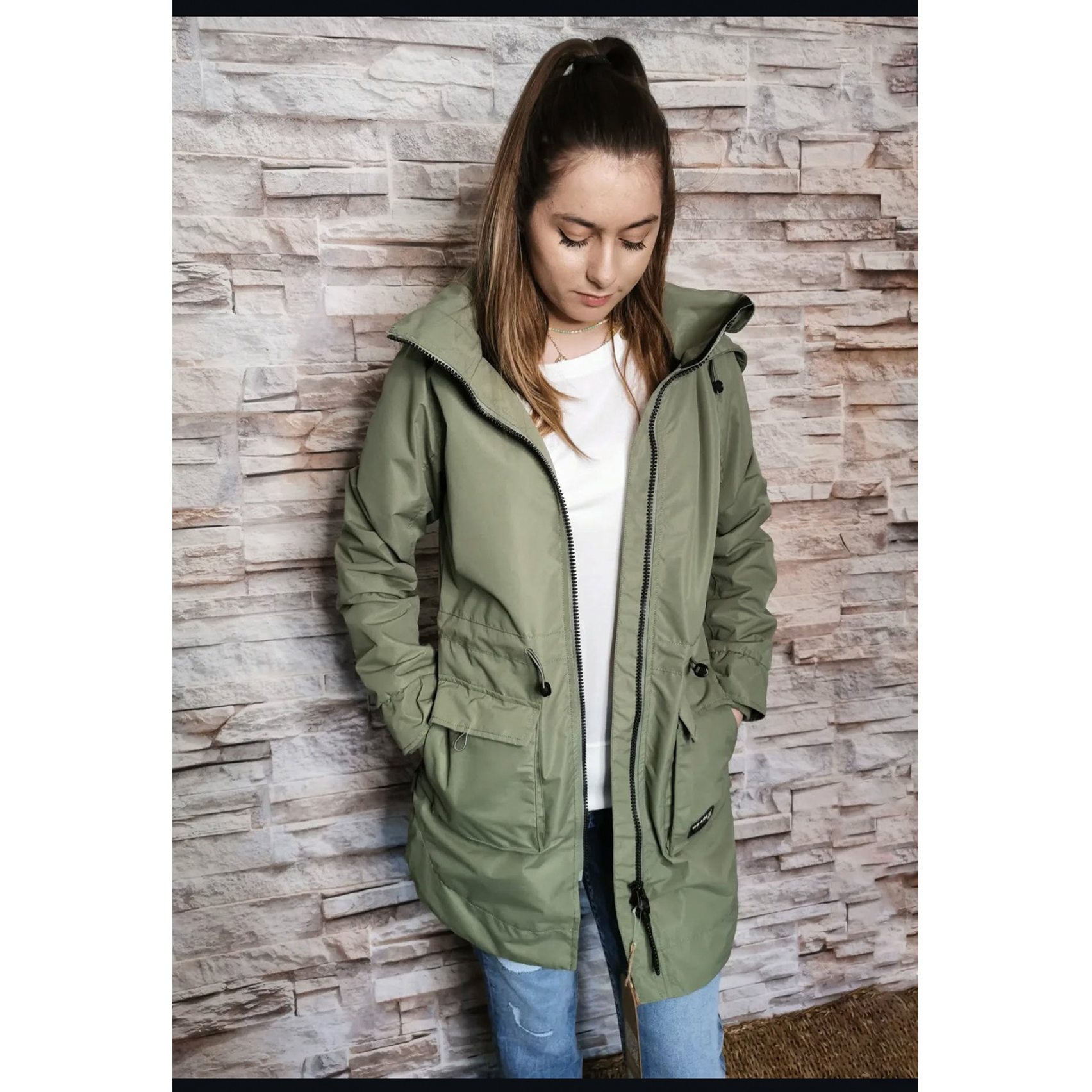 ALIFE\u0026KICKIN/Alef\u0026Kiki Spring and Autumn Windproof Medium to Long Hooded Outdoor Hiking Work Jacket for Women