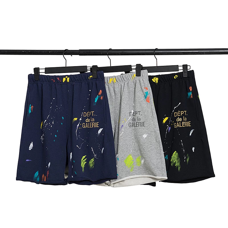 Gallery Dept Inkjet Graffiti Shorts Street Trendy Brand Loose Casual Sports Pants Men's and Women's Pure Cotton Pentagram Pants