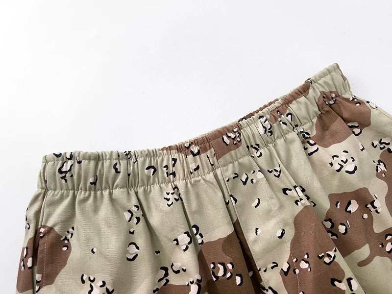GALLERY DEPT Desert Camo Shorts with Logo Printed Large Shorts, Summer Loose Casual Pants Trendy