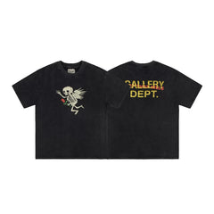 GALLERY DEPT retro washed old angel skull rose print short sleeve men and women loose T-shirt summer