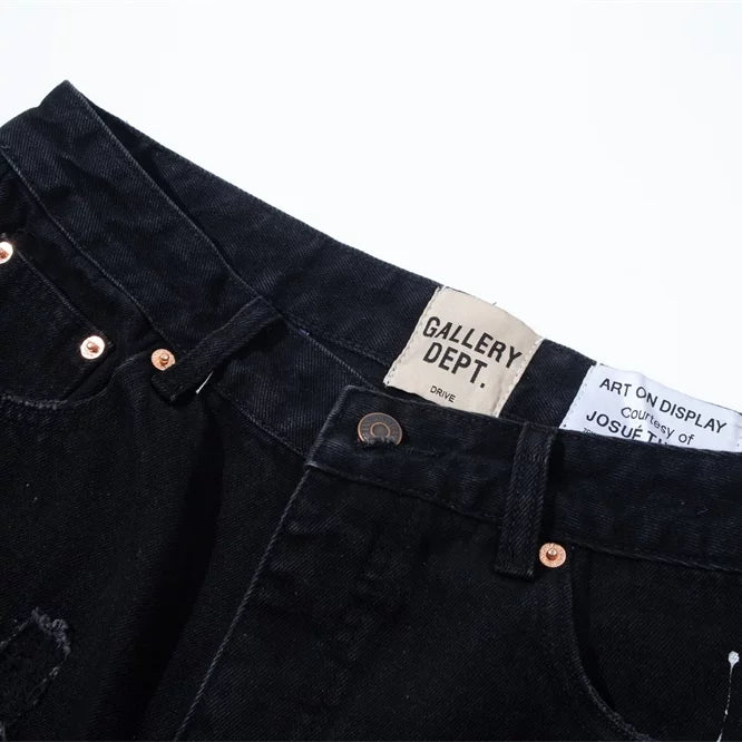 Gallery Dept Retro Washed, Used, Splashed Ink Knife Cut, Damaged Holes, Burrows, Adhesive Cloth Denim Shorts for Men and Women