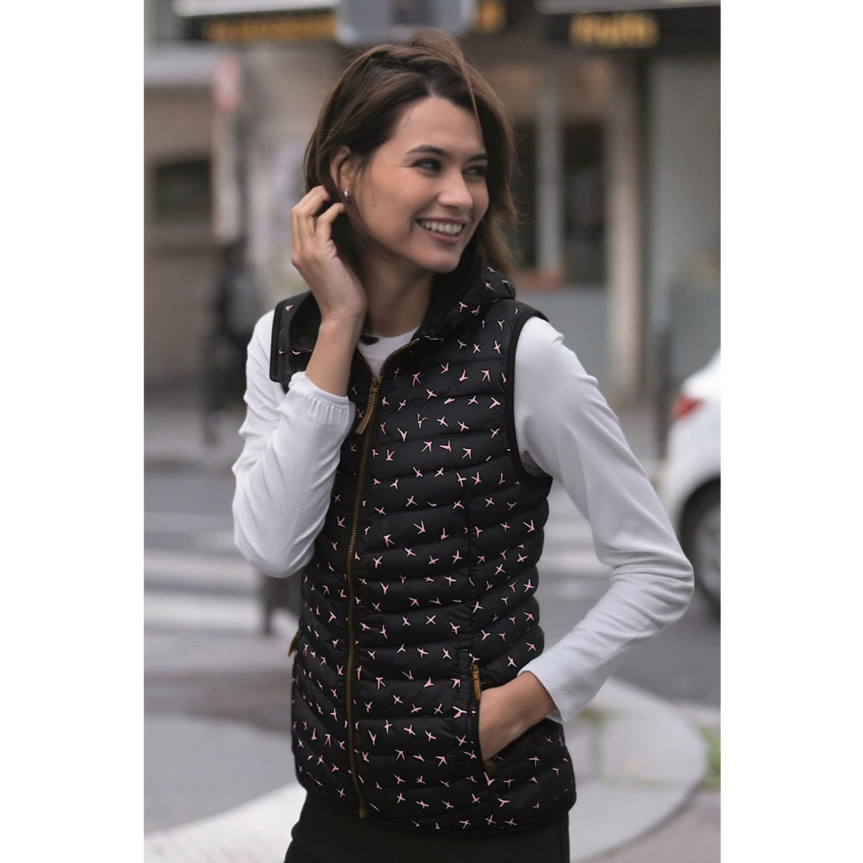 ALIFE\u0026KICKIN Outdoor Warm Hooded Vest Women's Polka Dot Printed Down Cotton Warm Casual Tank Jacket