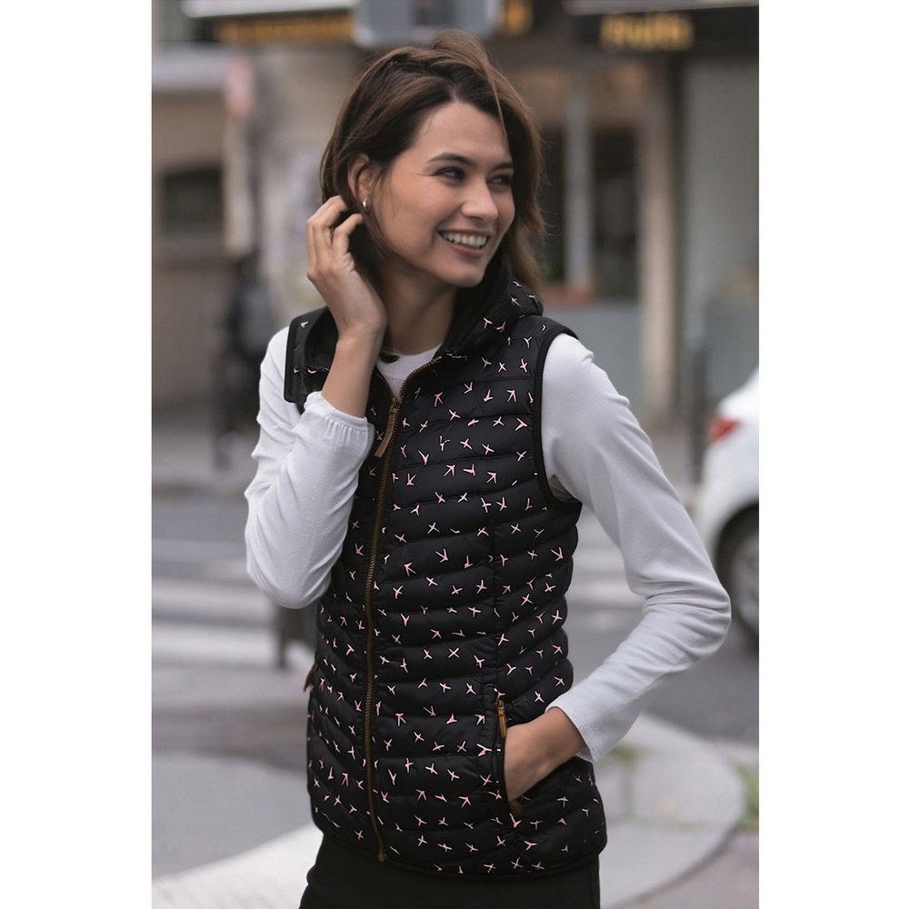 ALIFE\u0026KICKIN Outdoor Warm Hooded Vest Women's Polka Dot Printed Down Cotton Warm Casual Tank Jacket
