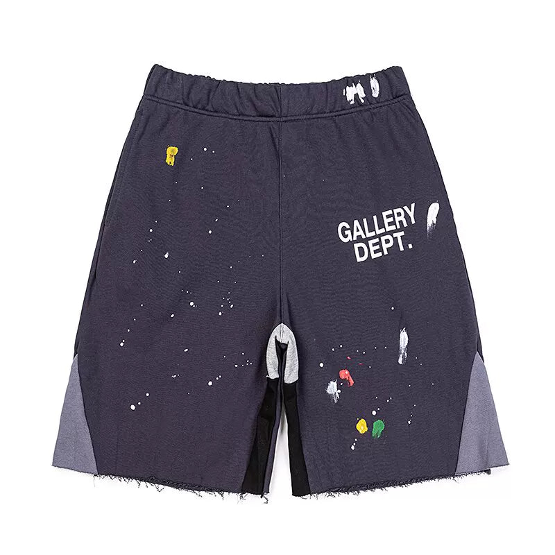 GALLERY DEPT Splicing Ink Splashing Tearing Edge Destruction Shorts Summer Cotton Loose Men's and Women's Casual Pentagram Pants Trendy