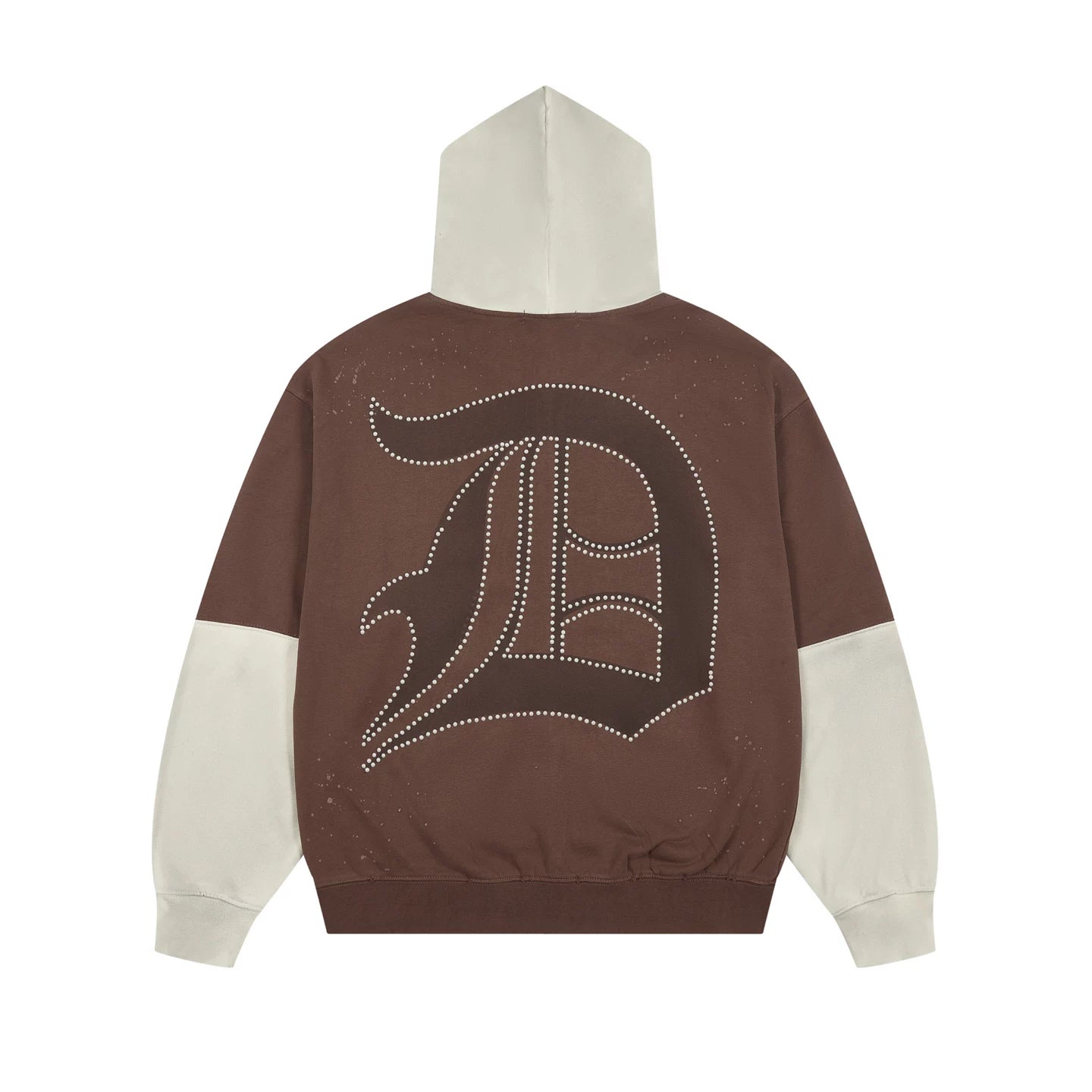 DUAA American Street Color blocked Fake Two piece Zipper Hoodie for Men Autumn Letter Printed Loose Retro Hoodie