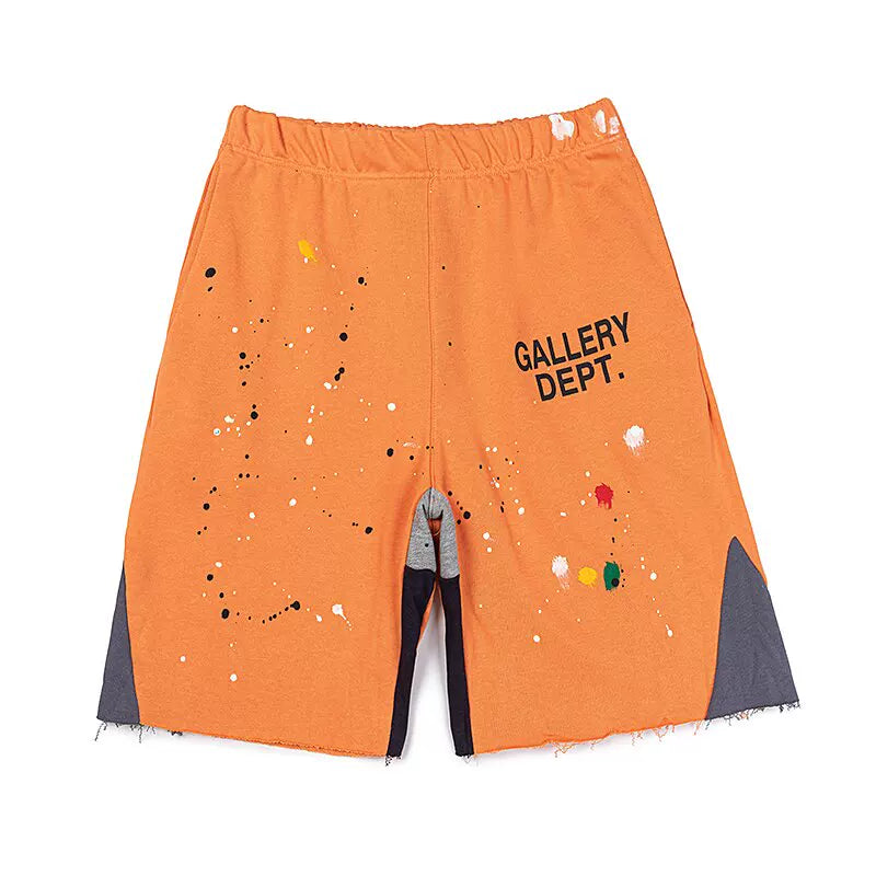 GALLERY DEPT Splicing Ink Splashing Tearing Edge Destruction Shorts Summer Cotton Loose Men's and Women's Casual Pentagram Pants Trendy