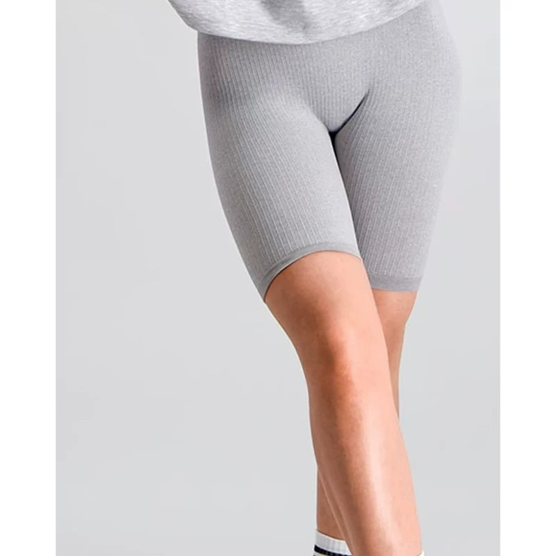 AIMN Grey Threaded Yoga Pentagram Pants for Women, High Waist, Hip Lifting, Slimming, Tight Fit Sports Pants, Anti Light Skirting Shorts