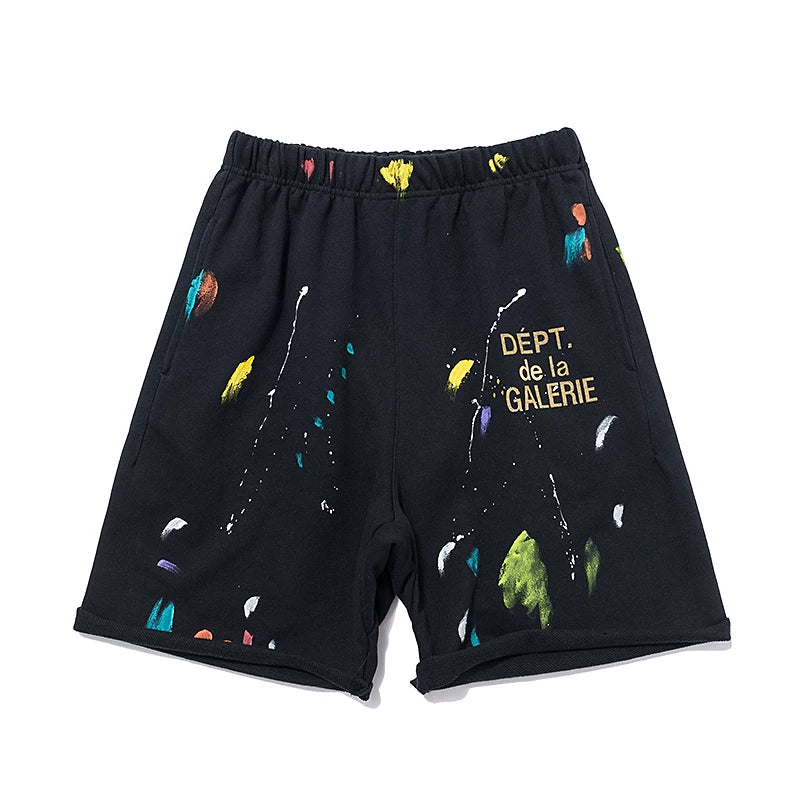 Gallery Dept Inkjet Graffiti Shorts Street Trendy Brand Loose Casual Sports Pants Men's and Women's Pure Cotton Pentagram Pants