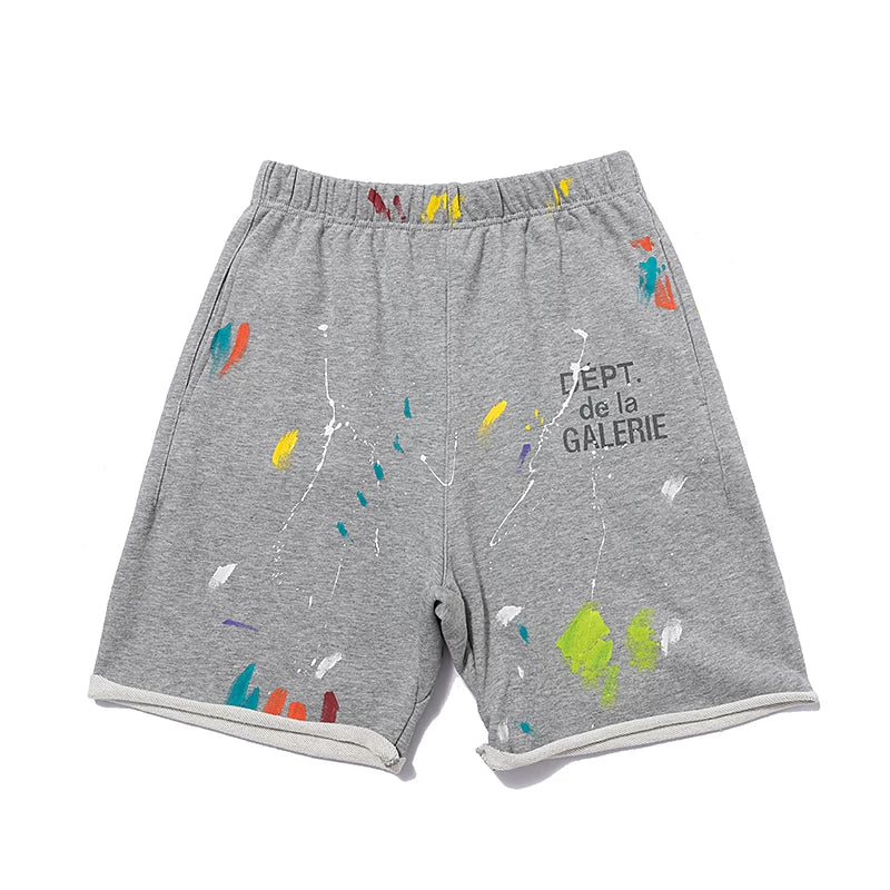 Gallery Dept Inkjet Graffiti Shorts Street Trendy Brand Loose Casual Sports Pants Men's and Women's Pure Cotton Pentagram Pants