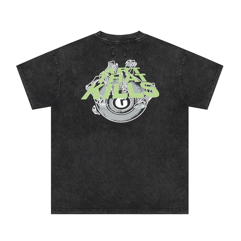 Creative big eyed printed short sleeved T-shirt for men and women, loose cotton T-shirt for high street fashion brands, washed and worn T-shirt