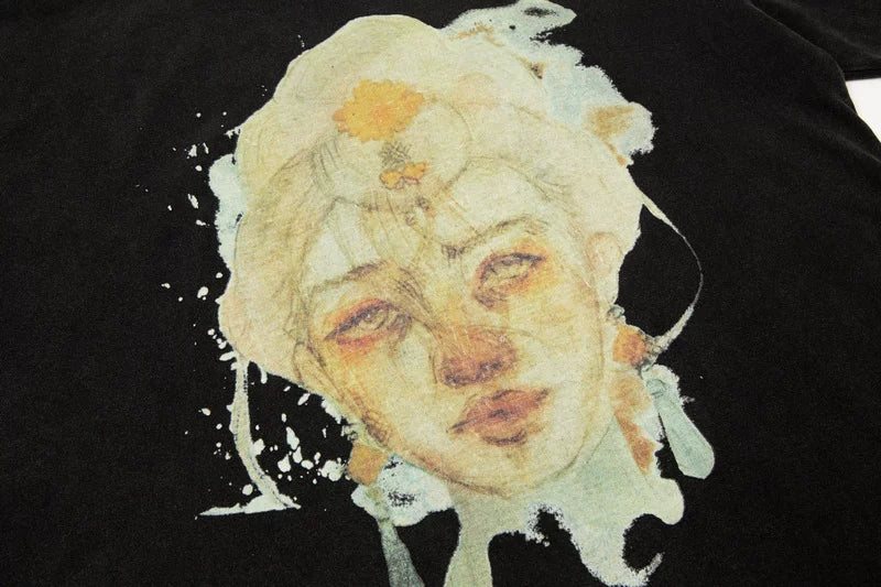 GALLERY DEPT Retro T-shirt Summer Pure Cotton Short Sleeve Vintage Portrait Printed High Street Trendy Brand Round Neck Shirt