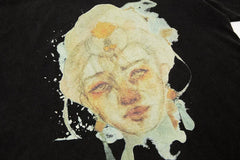 GALLERY DEPT Retro T-shirt Summer Pure Cotton Short Sleeve Vintage Portrait Printed High Street Trendy Brand Round Neck Shirt