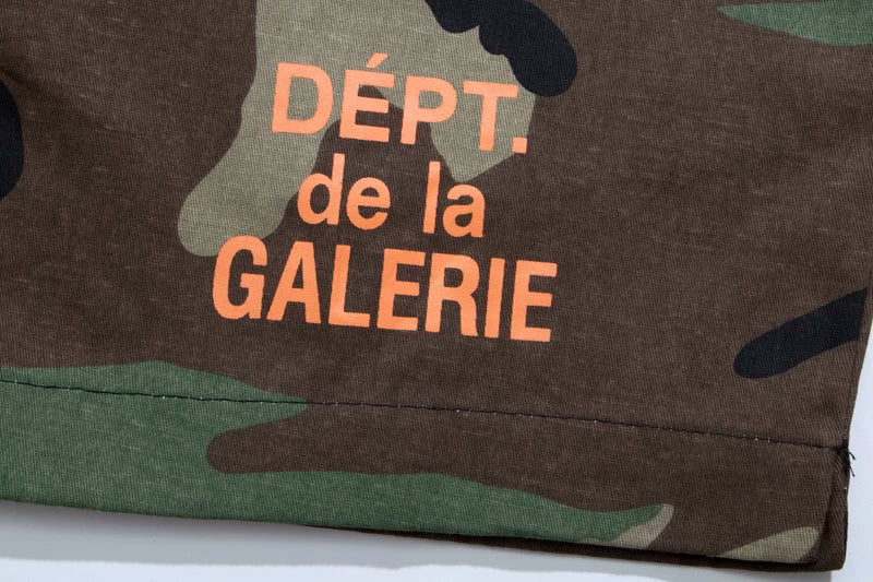 Gallery Depot green camouflage shorts with letter logo printed casual pants, summer loose straight leg cropped pants, trendy