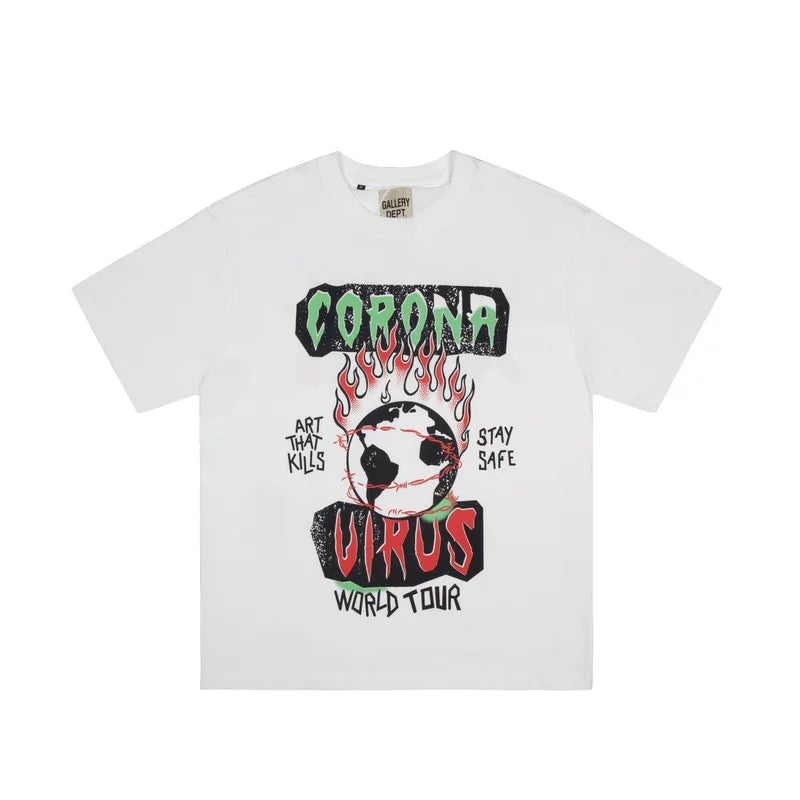 GALLERY DEPT Retro Washed Vintage High Street Graffiti Cartoon Printed Men and Women Couple Cotton Short sleeved T-shirt