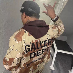 Gallery Depot new letter logo printed desert camouflage coach jacket k khaki zipper jacket