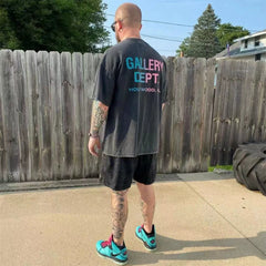 GALLERY DEPT High Street Washed Vintage Colorful Letter Printed Short Sleeve Loose BF Trend Brand Bottom T-shirt