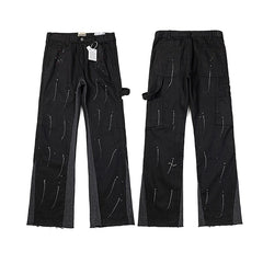 GALLERY DEPT ink graffiti micro-flared stitching casual loose jeans trousers men and women ripped beggars (1)