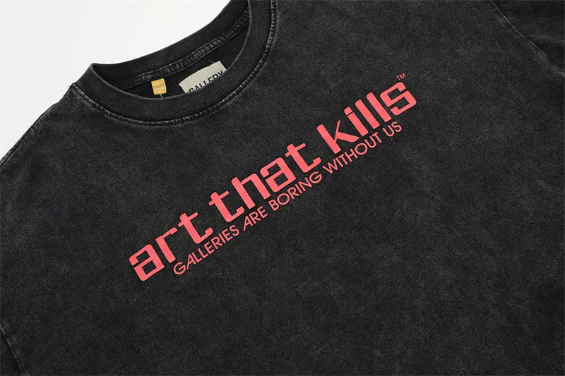 GALLERY DEPT Hot Stamped Printed Alphabet Trendy T-shirt High Street Washed Outdated Men's Loose Short Sleeves Summer