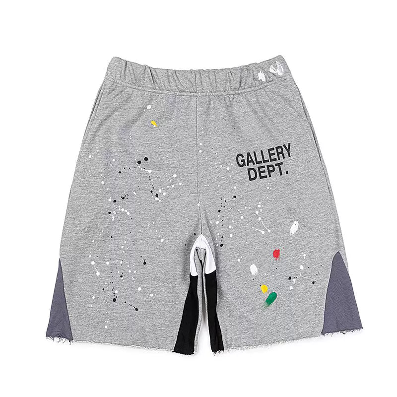 GALLERY DEPT Splicing Ink Splashing Tearing Edge Destruction Shorts Summer Cotton Loose Men's and Women's Casual Pentagram Pants Trendy