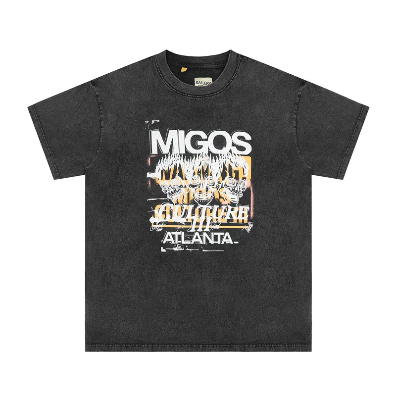 Midea GALLERY DEPT MIGOS Atlanta limited edition hot stamping design washed and worn short sleeved T-shirt for summer