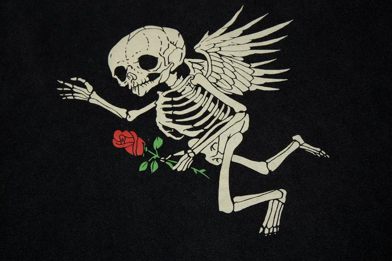 GALLERY DEPT retro washed old angel skull rose print short sleeve men and women loose T-shirt summer