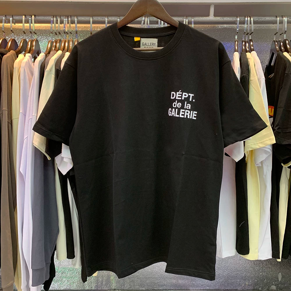 GALLERY DEPT Letter Printed T-shirt 2023 Summer Trendy Brand Short Sleeve Youth Cotton Loose Top