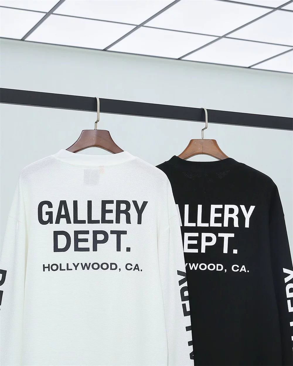 Gallery Dept letter printed logo high street trendy waffle grid long sleeved T-shirt autumn loose base shirt