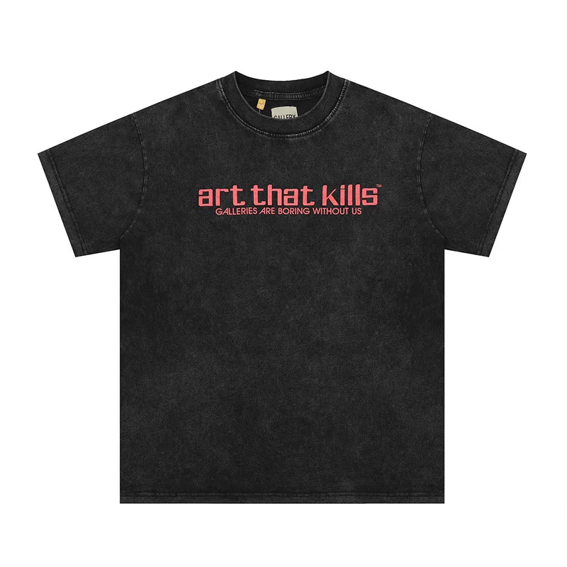 GALLERY DEPT Hot Stamped Printed Alphabet Trendy T-shirt High Street Washed Outdated Men's Loose Short Sleeves Summer