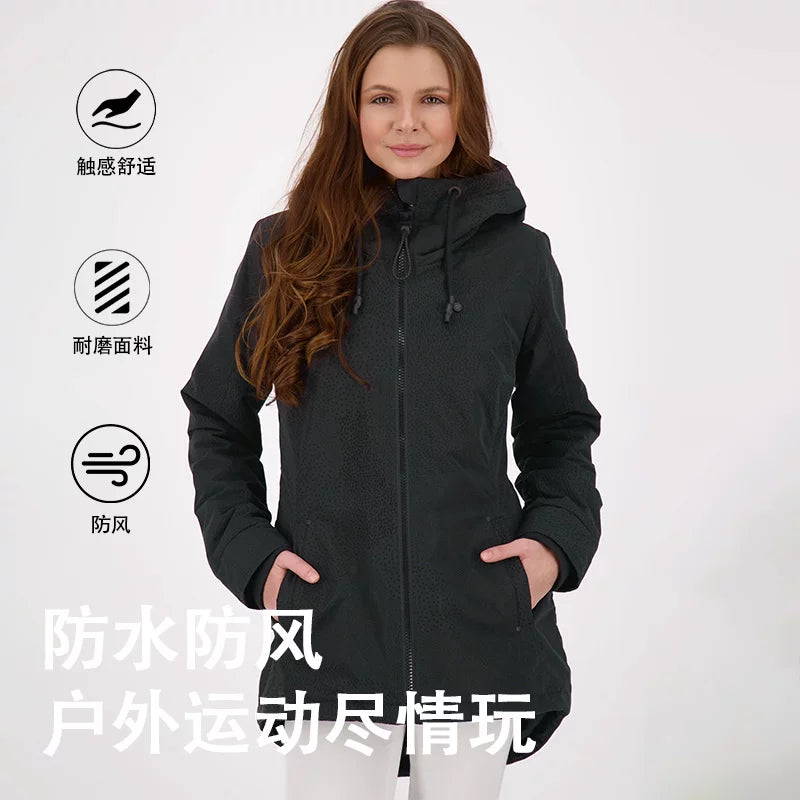 ALIFE\u0026KICKIN/Alef\u0026Kiki Spring and Autumn Windproof Medium to Long Hooded Outdoor Hiking Work Jacket for Women