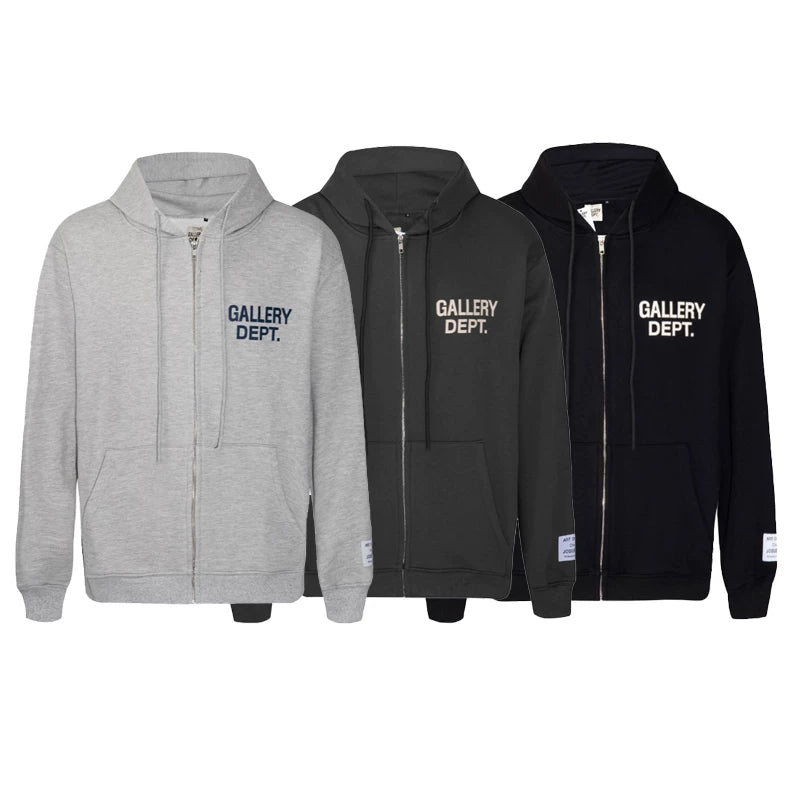 Gallery Depot Autumn Letter Logo Slogan Printed Zipper Jacket Cotton Casual Loose Hoodie