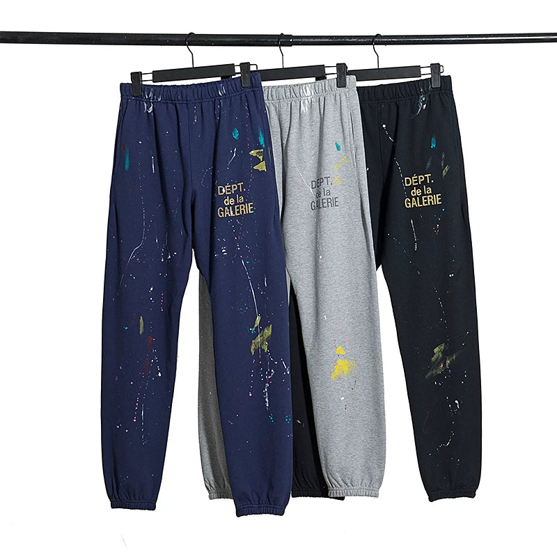 Gallery Dept Ink Splashing Graffiti Thin Pants High Street Trendy Brand Pure Cotton Casual Pants Men's and Women's Foot binding Sports Pants