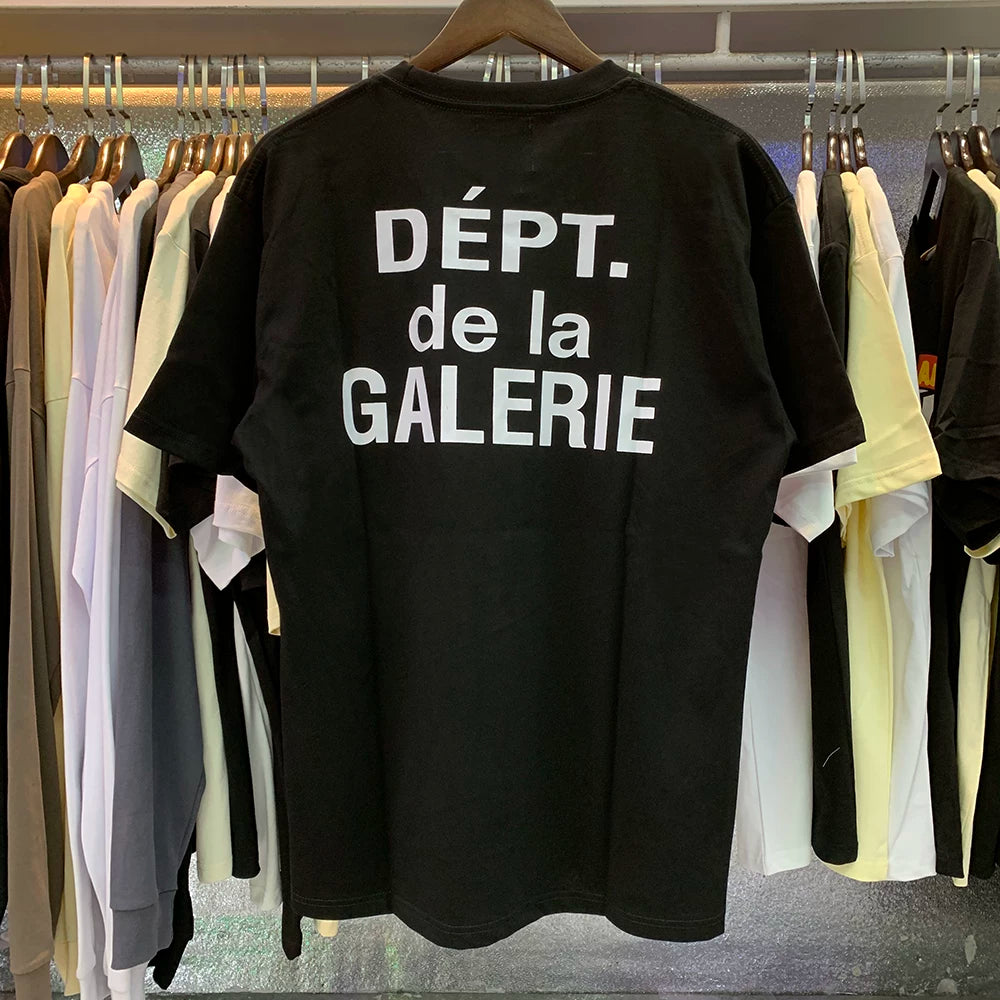 GALLERY DEPT Letter Printed T-shirt 2023 Summer Trendy Brand Short Sleeve Youth Cotton Loose Top