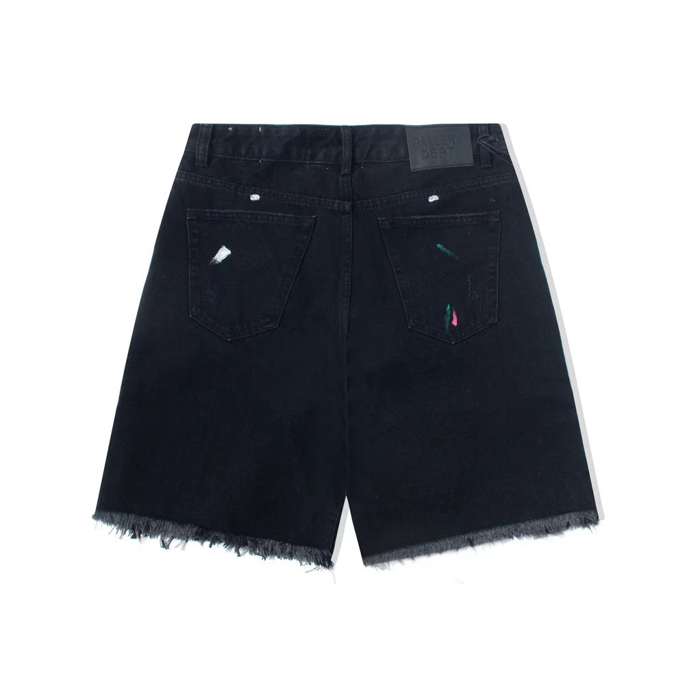 Gallery Dept Retro Washed, Used, Splashed Ink Knife Cut, Damaged Holes, Burrows, Adhesive Cloth Denim Shorts for Men and Women