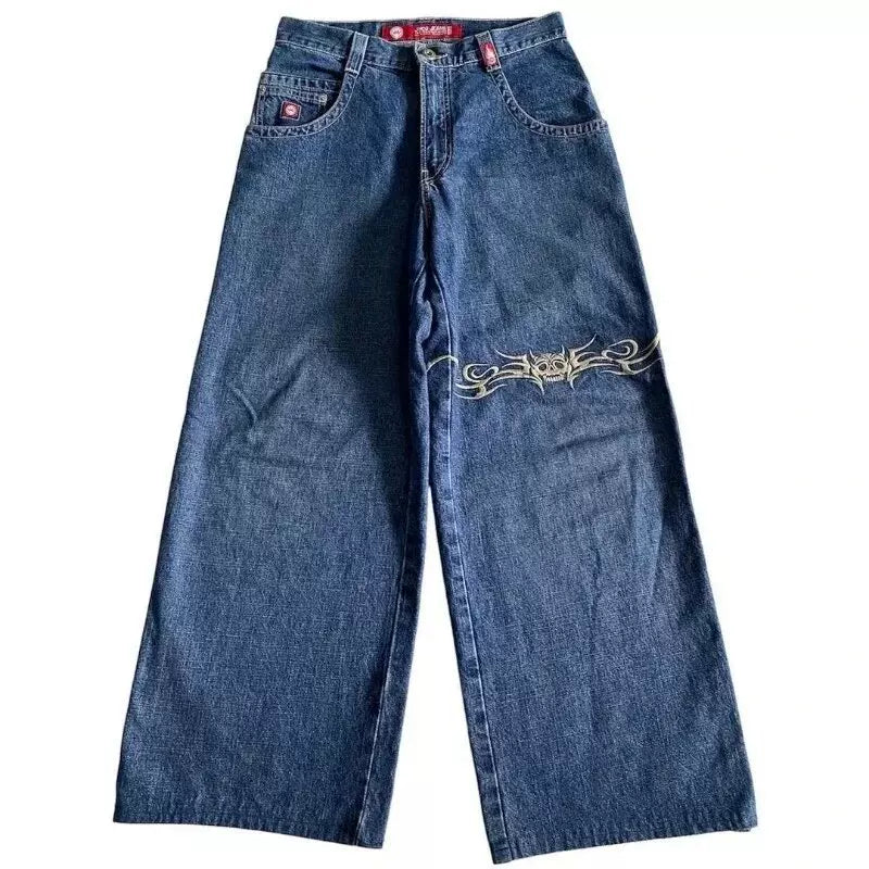 Loose straight jeans Men's retro embroidery hip -hop Gotter street clothing Harasuku Men's cross -border casual pants (2)