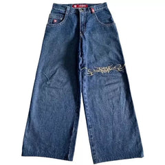 Loose straight jeans Men's retro embroidery hip -hop Gotter street clothing Harasuku Men's cross -border casual pants (2)