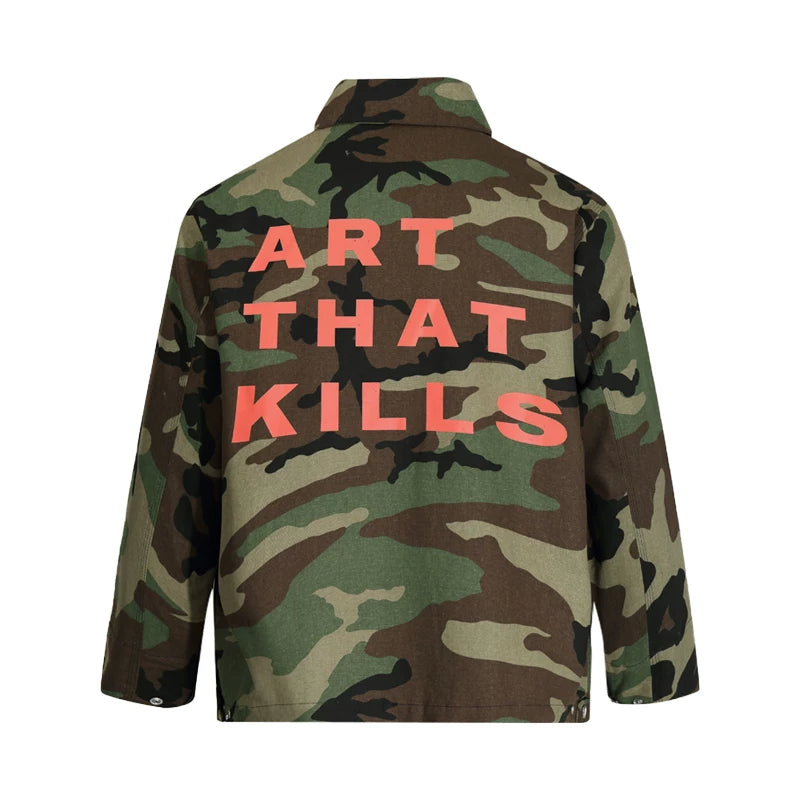 Gallery Depot autumn new letter logo printed coach jacket workwear camouflage men's zipper jacket