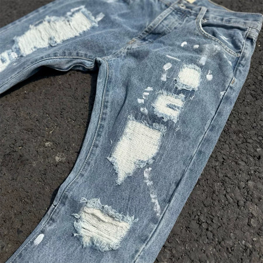 Gallery Dept Ink Splash Damage Repair Program Splicing Micro Horn Jeans American style ripped street hip-hop pants