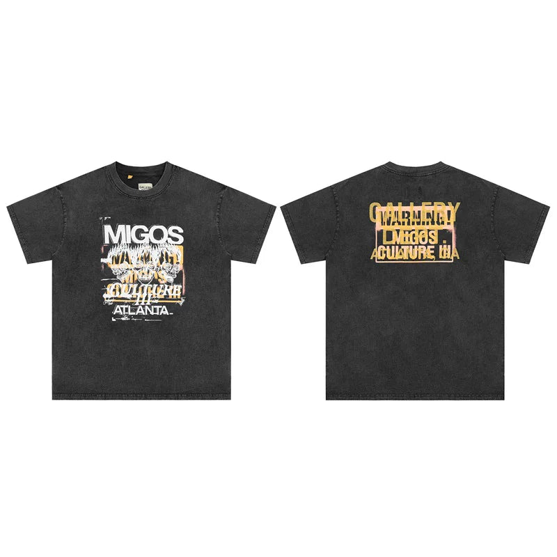 Midea GALLERY DEPT MIGOS Atlanta limited edition hot stamping design washed and worn short sleeved T-shirt for summer