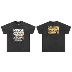 Midea GALLERY DEPT MIGOS Atlanta limited edition hot stamping design washed and worn short sleeved T-shirt for summer