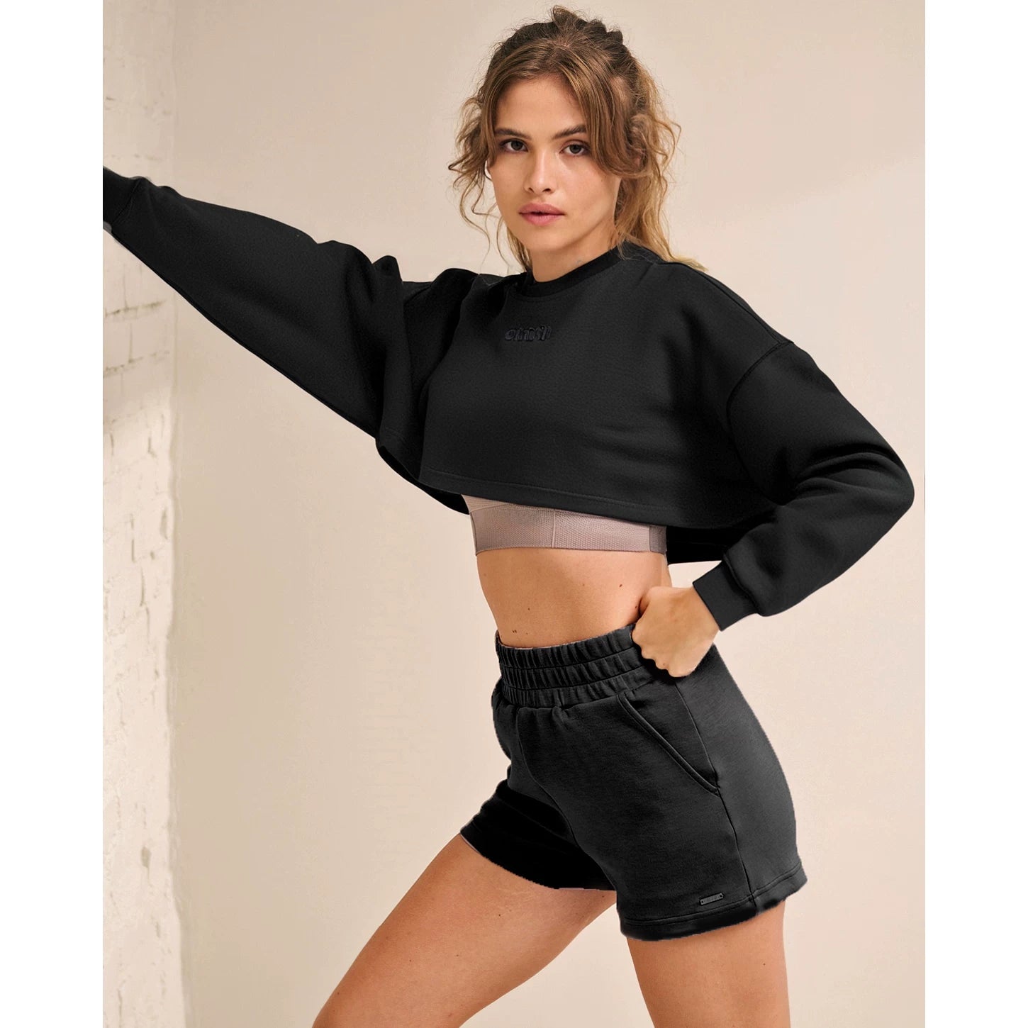 Swedish AIMN round neck pullover thick cotton T-shirt women's sports quick drying yoga short sleeved top