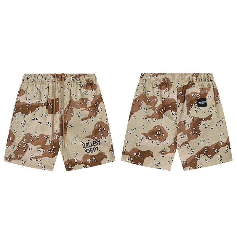 GALLERY DEPT Desert Camo Shorts with Logo Printed Large Shorts, Summer Loose Casual Pants Trendy