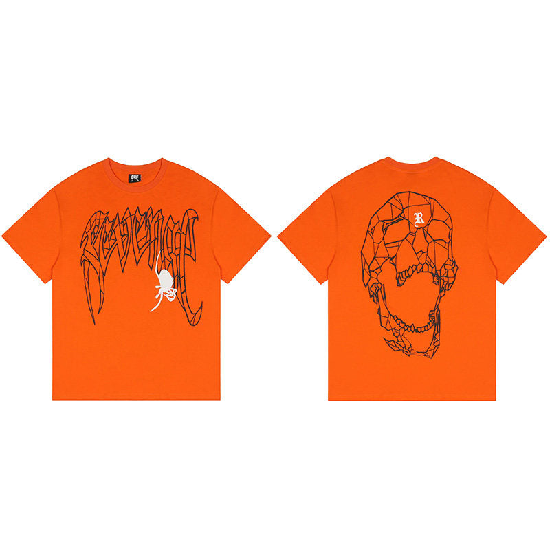 REVENGE Skull Spider Graphic T-Shirt – Orange
