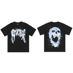 REVENGE Blue Skull Splatter Graphic T-Shirt