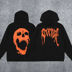 REVENGE Orange Skull Graphic Pullover Hoodie